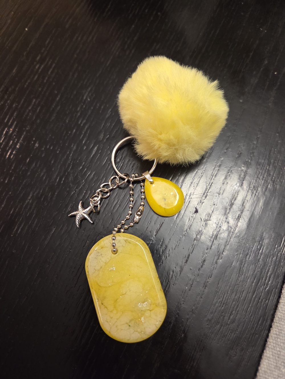 Yellow Pom Pom Keychain with Decorative Charms